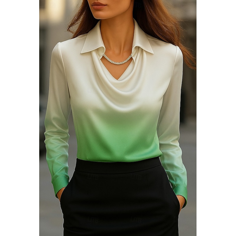 Women's Shirt Ombre Graphic Geometric Elegant Stylish Basic Long Sleeve Cowl Neck Regular Tops Work Party Evening Wear Daily Ruched Draped Grass Green Light Green Green Spring Fall Winter Spring2