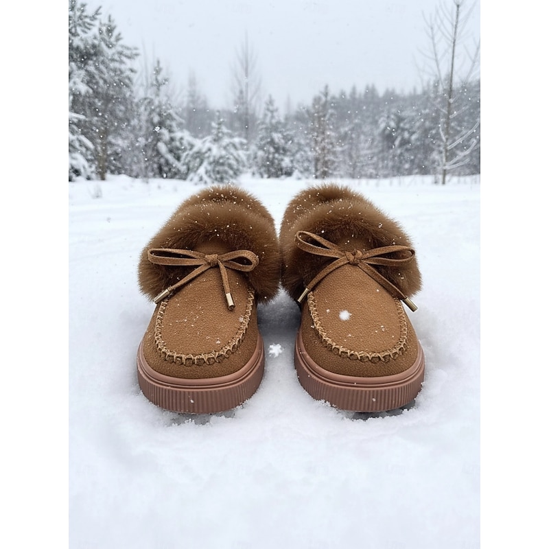 Women's Fur-Lined Moccasin Loafers - Cozy Slip-On Winter Shoes with Plush Trim and Suede Finish3