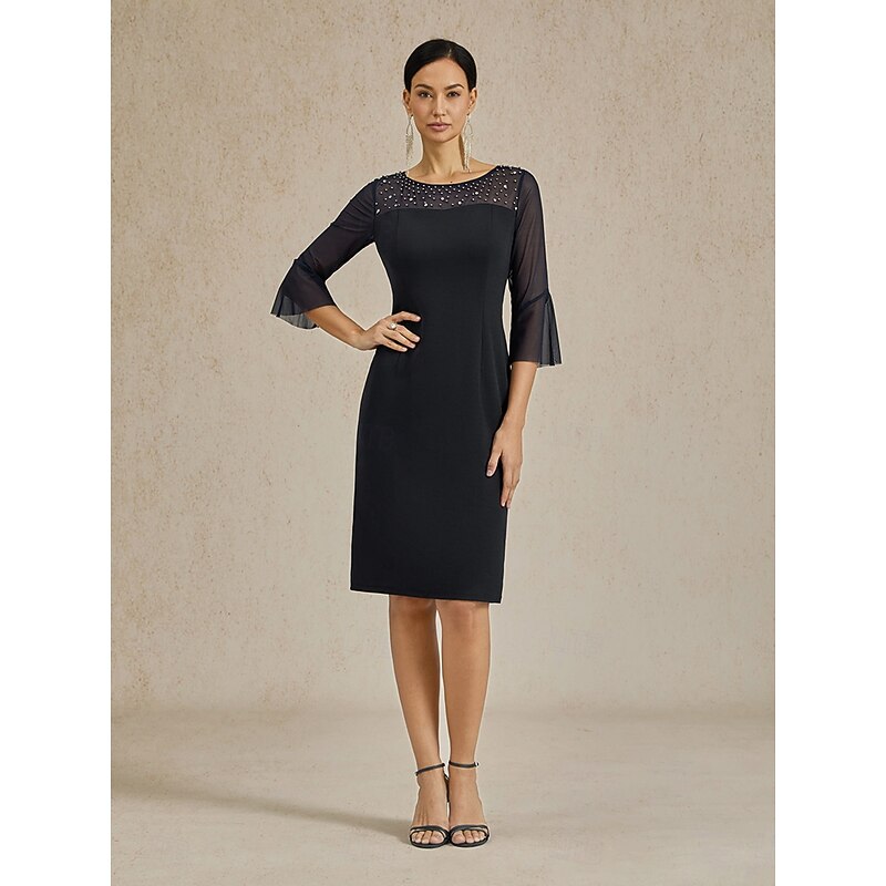 Women's Midi Dress Sheath Dress Elegant Regular Fit Solid Color Half Sleeve Crew Neck Black Summer Spring3