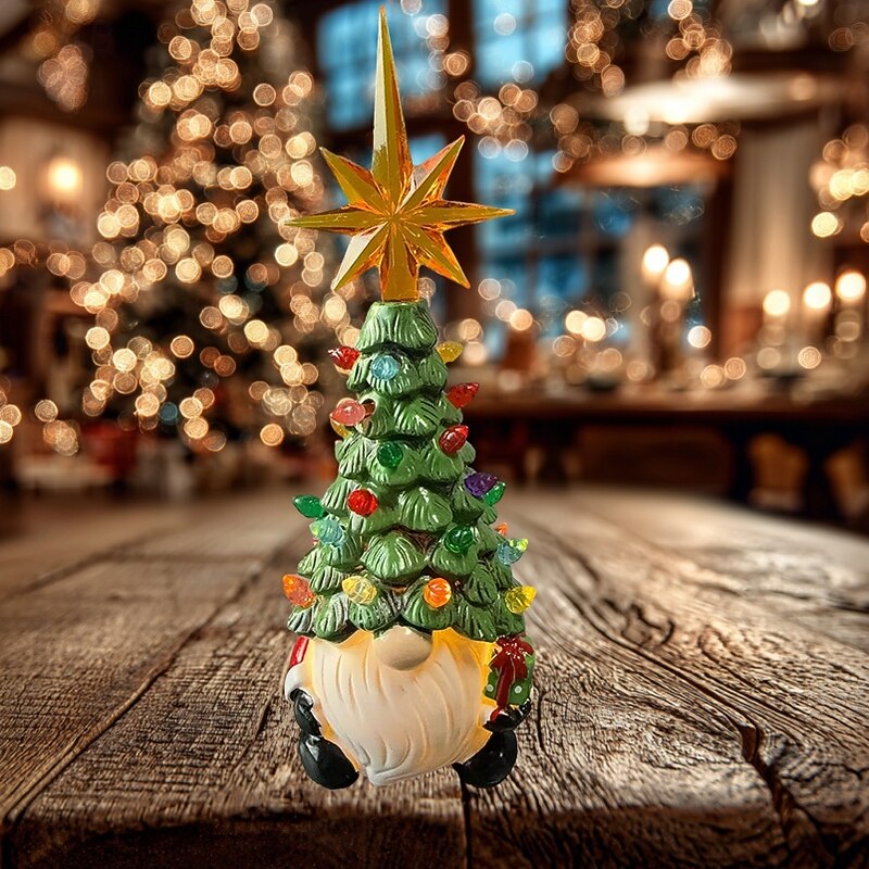 Christmas Faceless Dwarf Christmas Tree LED Electronic Night Light Indoor Bedroom Study Restaurant Holiday Ornament Light Prop 8Inch LR41*3 Batteries2