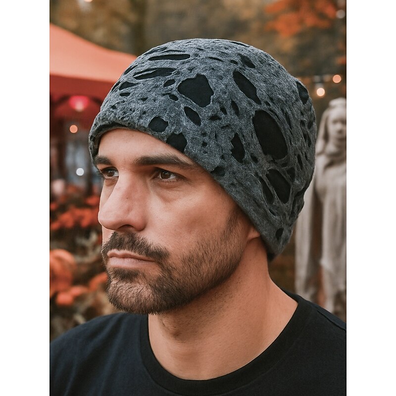 Unisex Halloween Distressed Hole Cap - Gothic Loose Skull Style Hat for Men and Women, Party and Casual Wear4