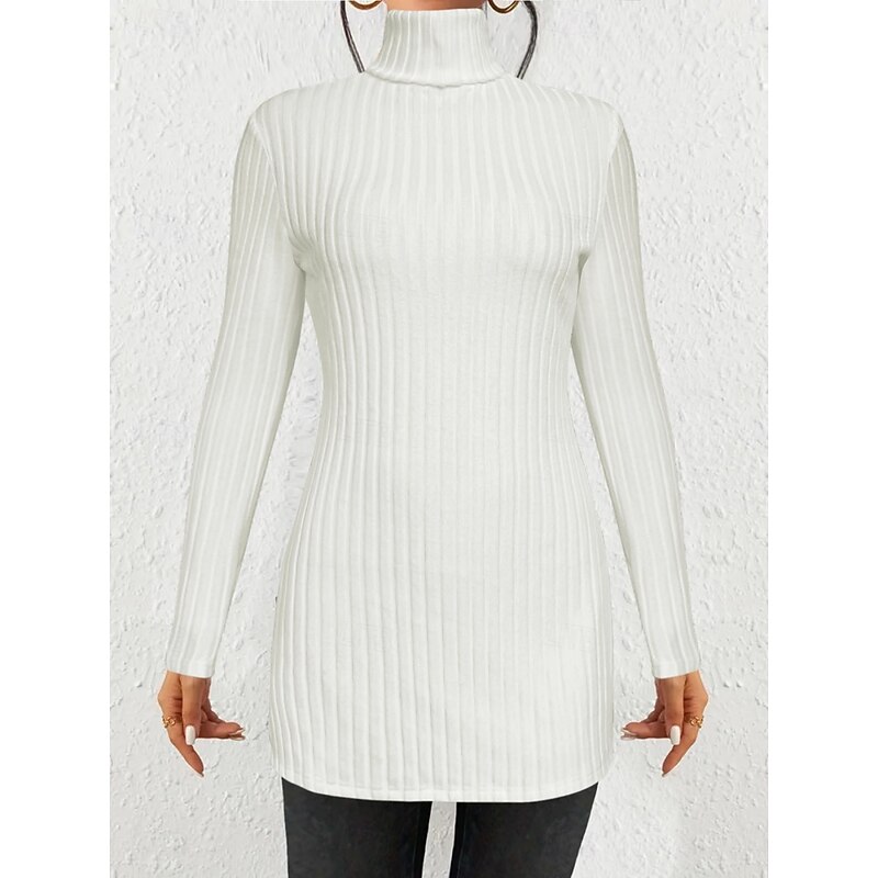 Women's Blouse Solid Color Stylish Casual Long Sleeve Turtleneck Long Tops Daily Black White Spring Fall Winter2