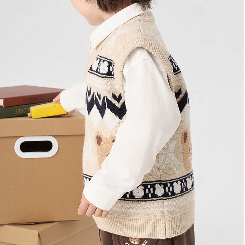 Kids Unisex Vest Coat Outerwear Color Block Sleeveless Keep Warm Soft Breathable Coat Outdoor Fashion Daily Blue Khaki Spring Fall 4 years+2