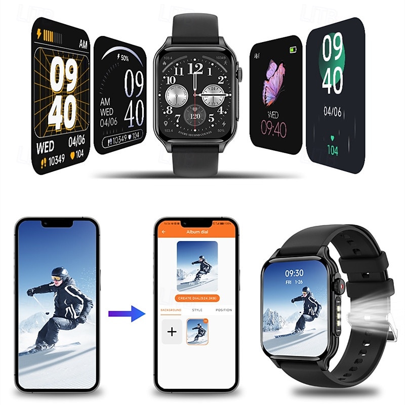 P6MAX Smart Watch 1.96 inch Smartwatch Fitness Running Watch Bluetooth Pedometer Sleep Tracker Heart Rate Monitor Sedentary Reminder Find My Device Compatible with IP 67 Heart Rate Monitor Hands-Free