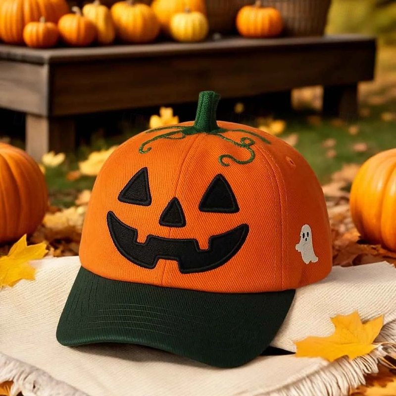 Men's Baseball Cap Sun Hat Trucker Hat Orange Polyester Embroidered Fashion Casual Halloween Party Festival Pumpkin Ghost Adjustable Sunscreen Breathable3