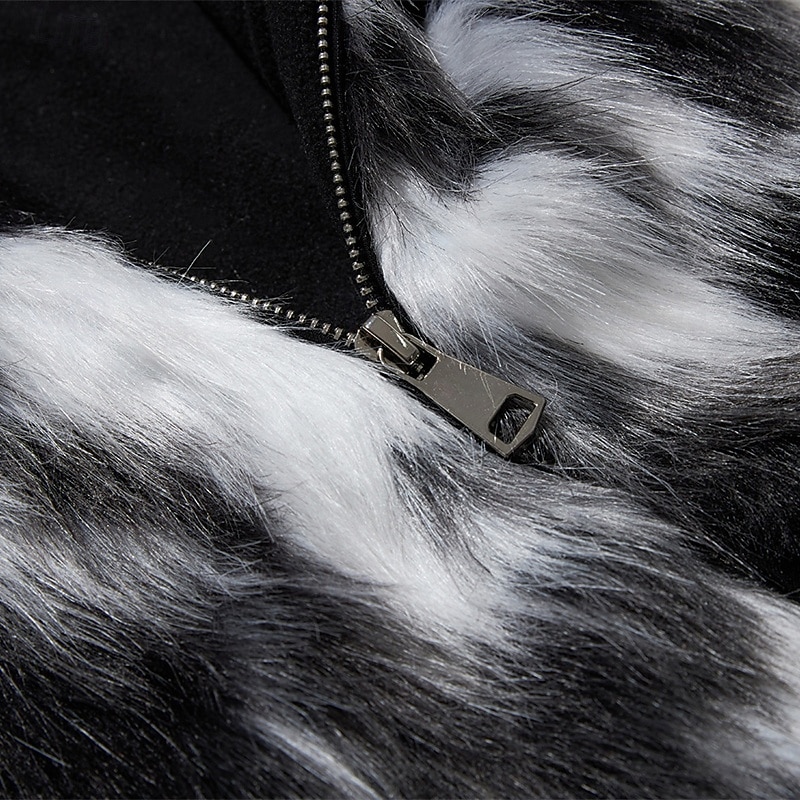 Men's Winter Jacket Casual Jacket Faux Fur Coat Vacation Daily Thermal Warm Pocket Fur Winter Leopard Print Fashion Streetwear Hooded Regular Black Jacket4