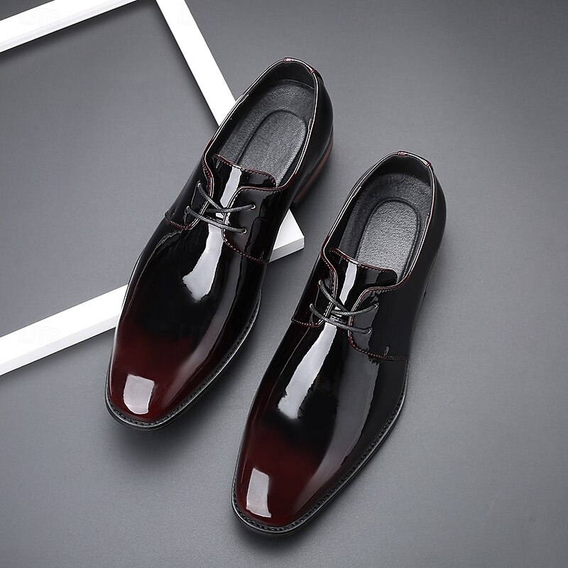Men's Faux Leather Patent Oxford Shoes – Black Lace-Up Formal Dress Shoes for Weddings, Business Meetings and Evening Events3