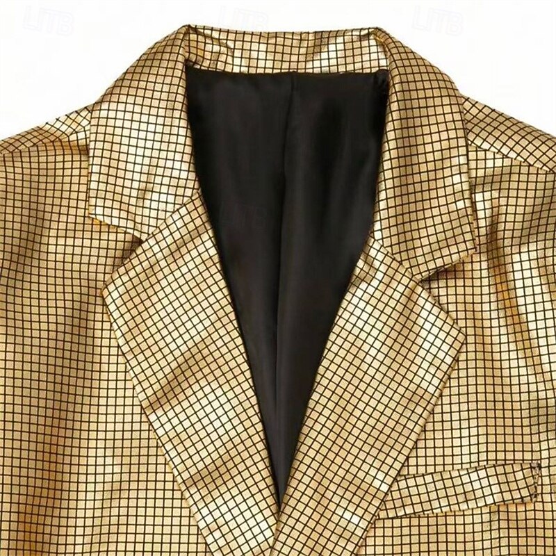 Men's Blazer Cocktail Party Wedding Party Disco Fashion Casual Spring Fall Polyester Plain Pocket Buttons Comfortable Single Breasted Blazer Gold4