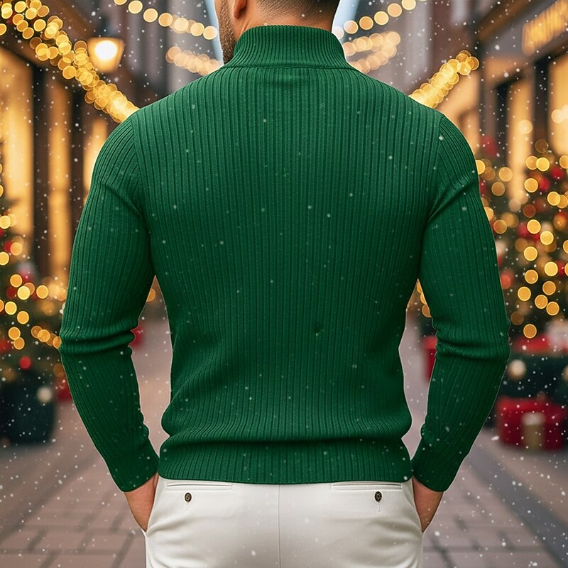 Men's Knit Polo Sweater Polo Shirts Vacation Street Quarter Zip Long Sleeve Fashion Basic Solid Color Pocket Winter Spring &  Fall Tailored Fit White Wine Blue Green Knit Polo Sweater3