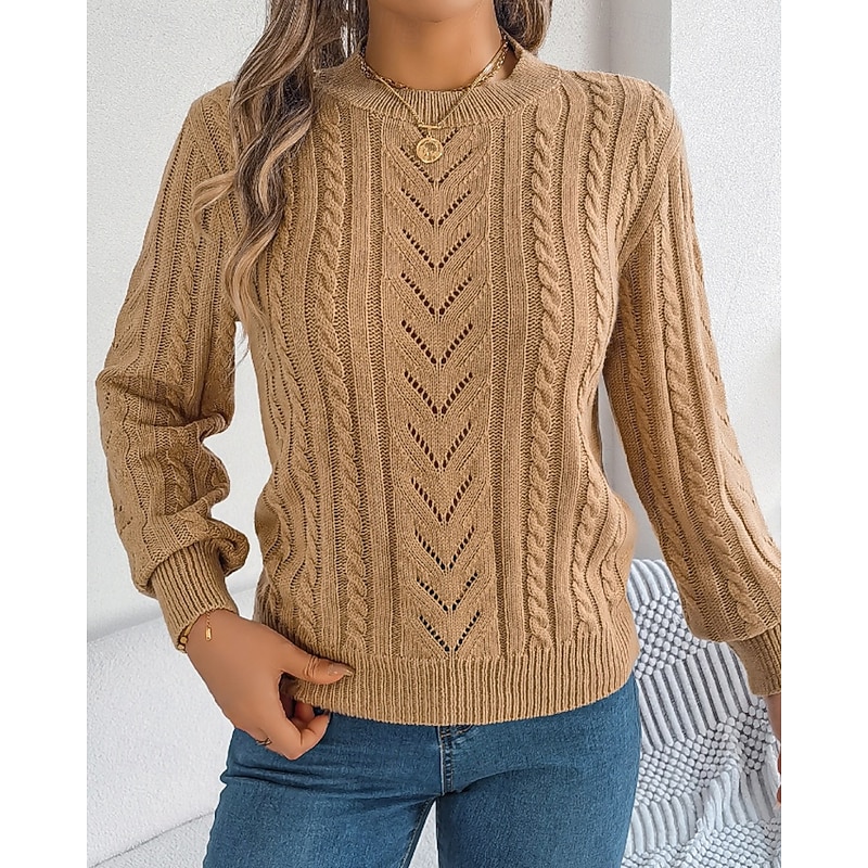 Women's Sweater Pullover Streetwear Casual Pure Color Crew Neck Knitted Long Sleeve Regular Tops Knit Daily Holiday Weekend Orange Khaki Fall Winter3