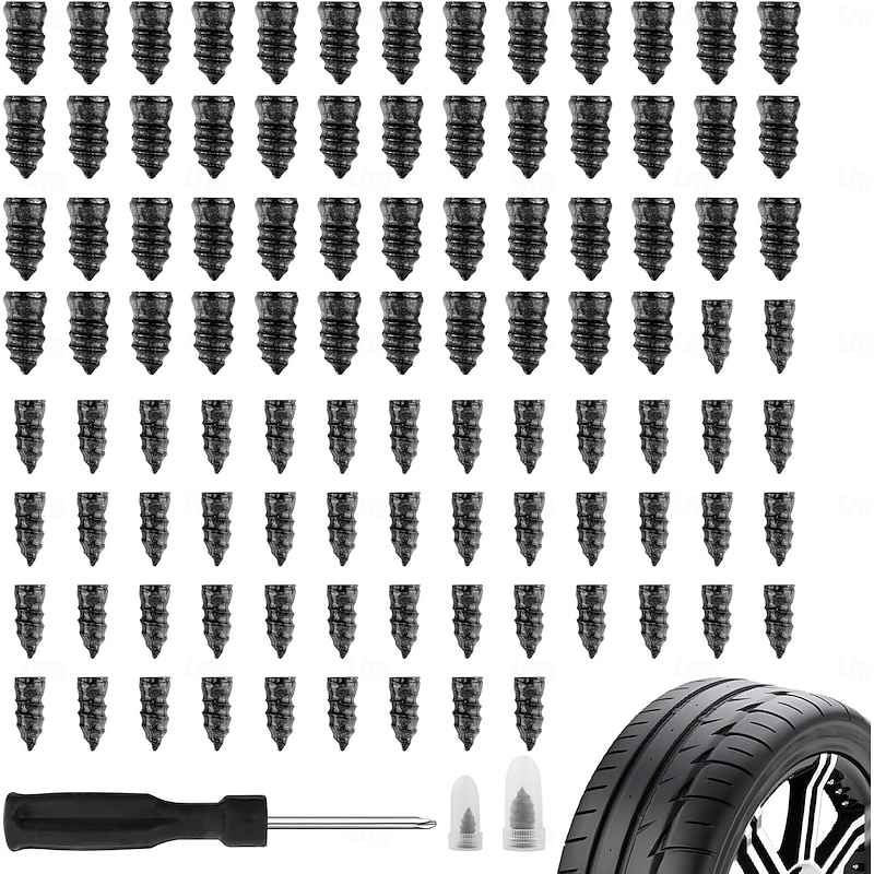 100 Pcs Tire Repair Rubber Nail, Tire Repair Rubber Screws Black, Tire Screw Plug, Fast Tool Self-Service Tire Repair Nail for Car Motorcycle Tire, Essential Car Accessories Tires Repairs Screws2