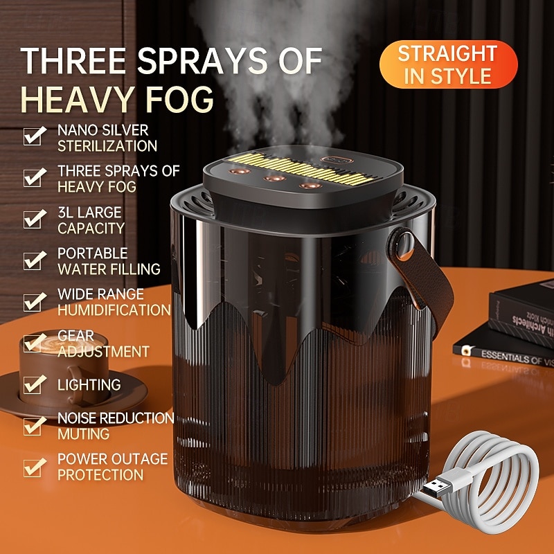 New Creative Humidifier Household Atomizer 3L Large Capacity Three Jet USB Silent Desktop Bedroom Dormitory Office Night Light2