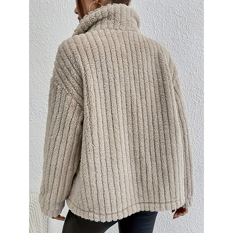 Women's Winter Coat Sherpa Jacket Comfortable Breathable Pocket Buttons Casual Plain Vacation Street Casual Daily Wear Single Breasted Regular Turndown Regular Fit Long Sleeve Outerwear Black Khaki4