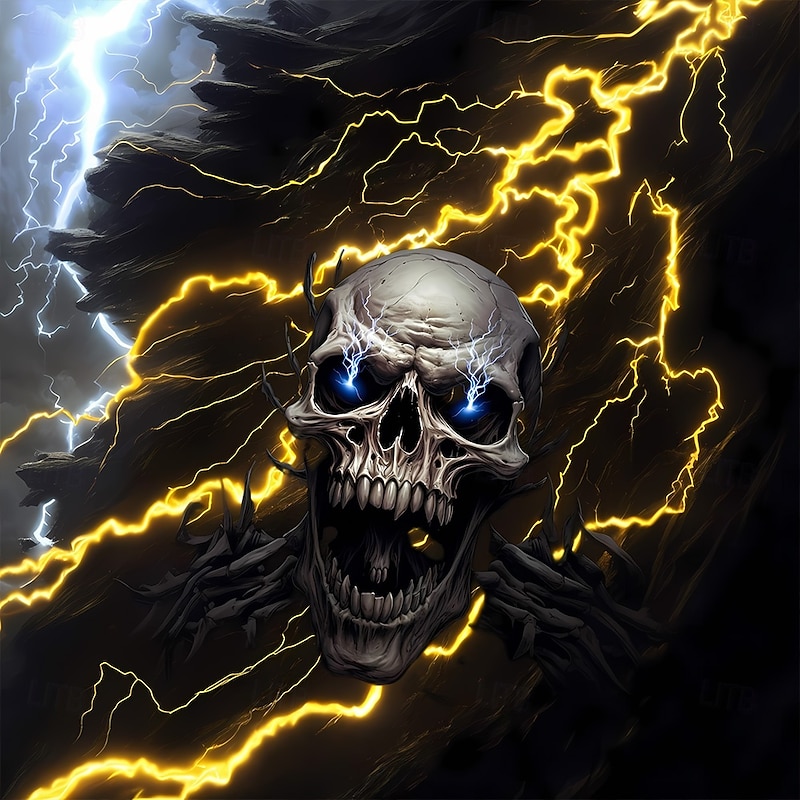 Halloween Men's Skull Lightning T Shirt Long Sleeve T shirt 3D Print Crew Neck Shirt Fashion Exaggerated Street Casual Daily Yellow Blue Green Summer Spring Fall Clothing Apparel S M L XL XXL XXXL4