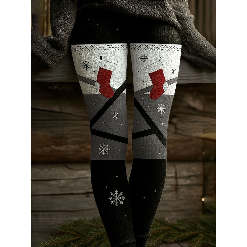 Women's Leggings Vacation Vintage Ethnic Style Full Length High WaistPantsUgly Christmas Graphic Elk Snowman 3D Print Quick Dry Breathability Soft Stretchy Formal Outdoor Vacation Black Green Gray3