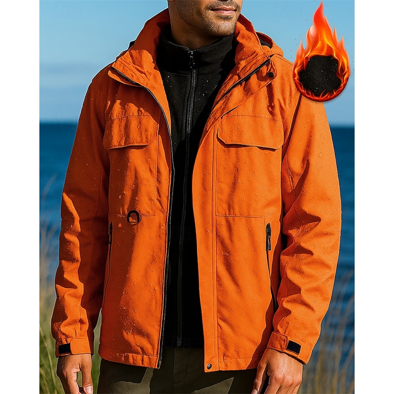 Men's Hiking Jacket Fleece Jacket 3 in 1 Jacket Winter Outdoor Thermal Warm Top Black White Orange Green Grey