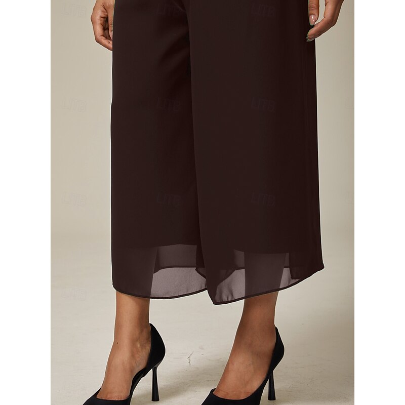 Women's Culottes Wide Leg Vacation Classic Calf-Length Mid Waist Elastic Waist Stylish Fashion Stretchy Formal Office Dailywear Brown Summer Spring Fall4