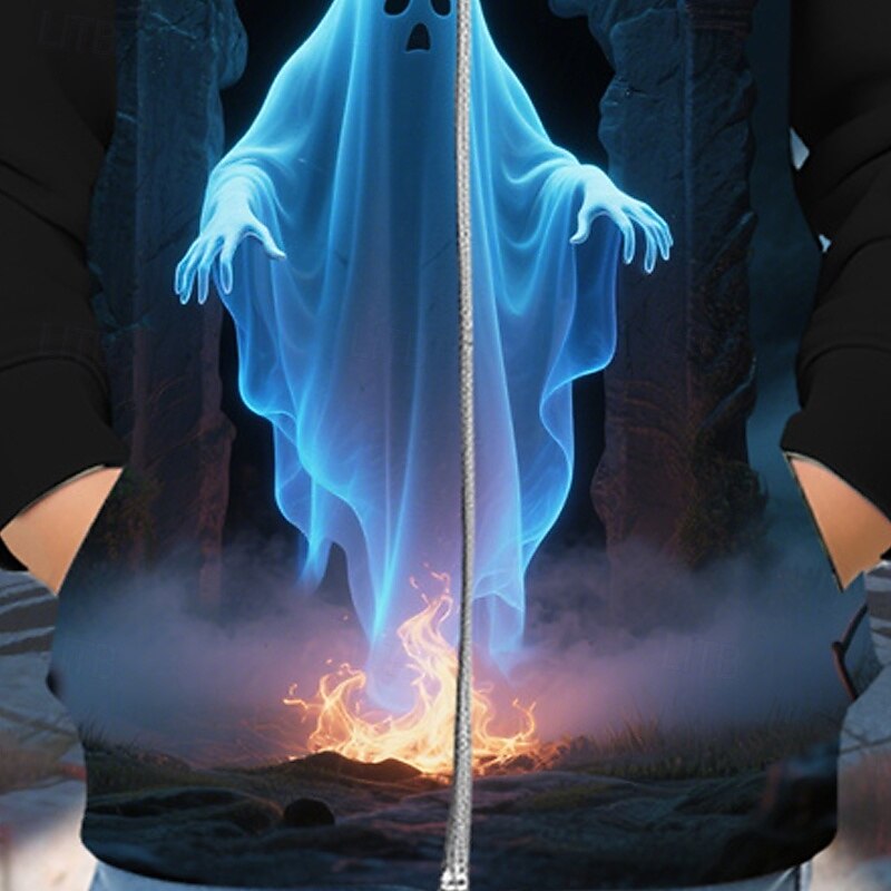 Halloween Boys' 3D Ghost Hoodie Coat Outerwear Long Sleeve Spring Fall Adorable Sport Kids 4-12 Years Zip Street Daily Regular Fit3