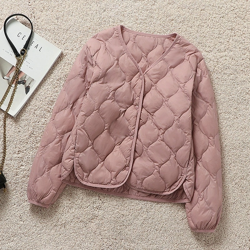 Women's Puffer Jacket Quilted Jacket Casual Jacket Comfortable Breathable Pocket Buttons Casual Plain Vacation Street Daily Wear Going out Single Breasted Regular Collarless Regular Fit Long Sleeve3