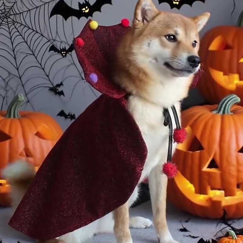 1pc Halloween Pet Cape Costume - Red & Black Vampire Design with Adjustable Straps All-Season Wear for Small/Medium/Large Dogs & Cats for Halloween Parties & Themed Events Halloween Costumes Theme