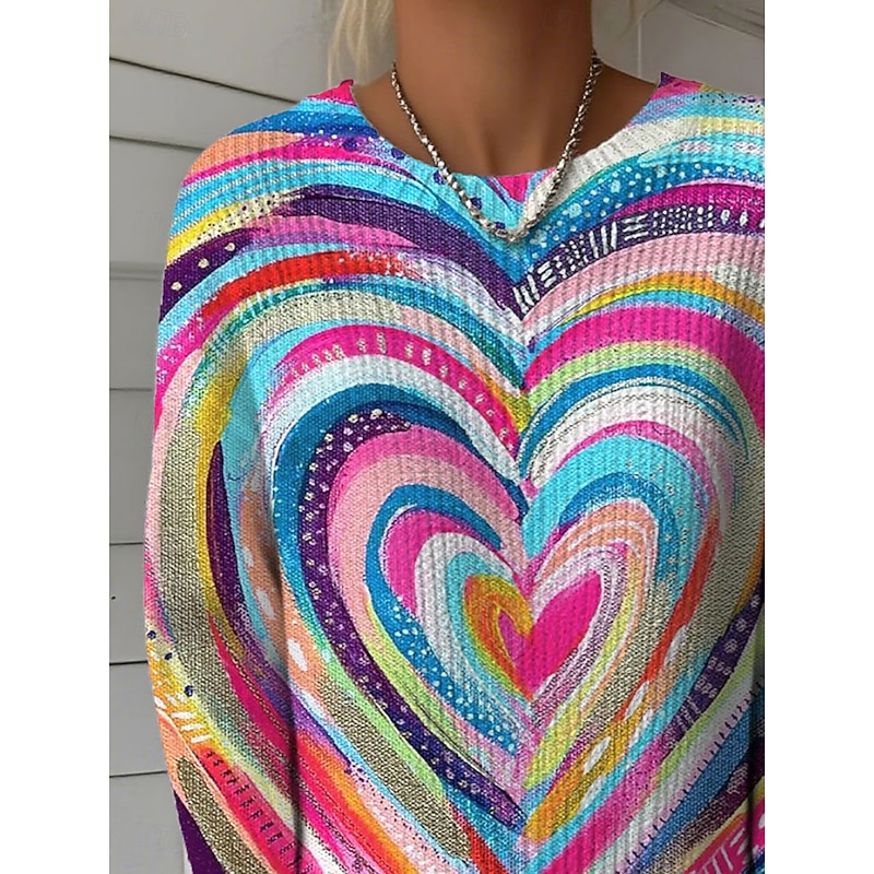 Women's Sweater Pullover Daily Casual Graphic Color Gradient Ribbed Crew Neck Knitted Print Long Sleeve Regular Tops Knit Outdoor Weekend Rainbow Spring Fall2