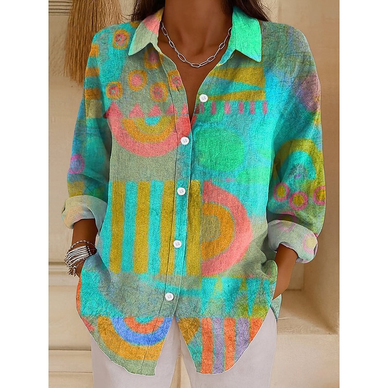 Women's Shirt Graphic Geometric Stylish Modern Casual Long Sleeve Bishop Sleeve Shirt Collar Regular Tops Daily Holiday Print Pink Blue Orange Green Summer Spring4