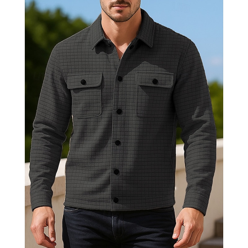 Men's Lounge Sweatshirt with Pockets Long Sleeve Top Athleisure Solid Colored Windproof Fashion Warm Hiking Travel Vacation Sportswear Activewear Black Khaki Grey4