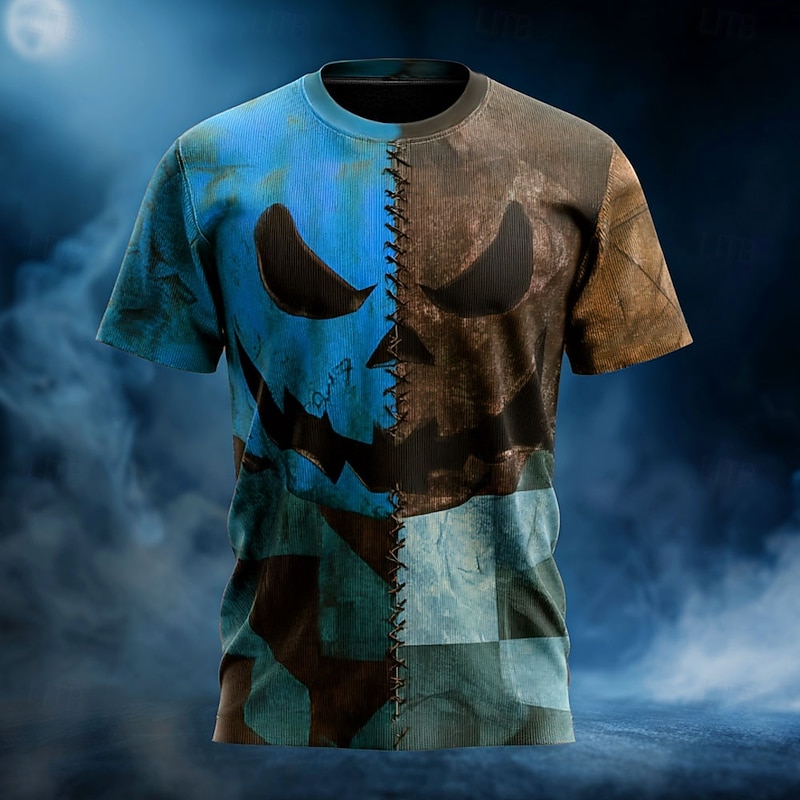 Halloween Men's Optical Illusion Pumpkin 3D T Shirt Short Sleeve T shirt 3D Print Crew Neck Shirt Exaggerated Designer Horror Party Street Holiday Yellow Blue Green Summer Spring All Seasons Clothing2