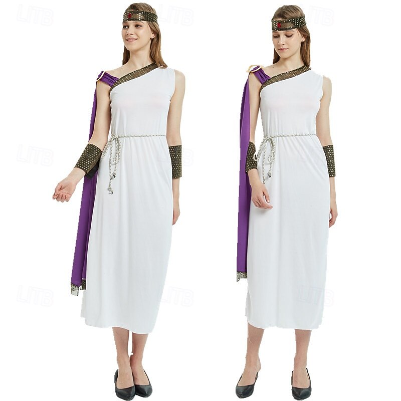 Ancient Greek Roman Dress Fancy Costume Chiton Goddess Fancy Dress Women's Fantasy Halloween Carnival Performance Adults Dress Belt Headband