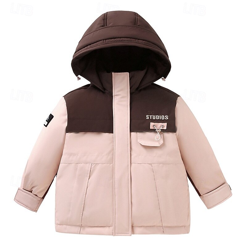 Kids Unisex Down Jacket Outdoor Jacket Puffer Jacket Outerwear Solid Color Long Sleeve Keep Warm Windproof Coat Outdoor Daily Basic Black Pink Gray Fall Winter 4 years+4