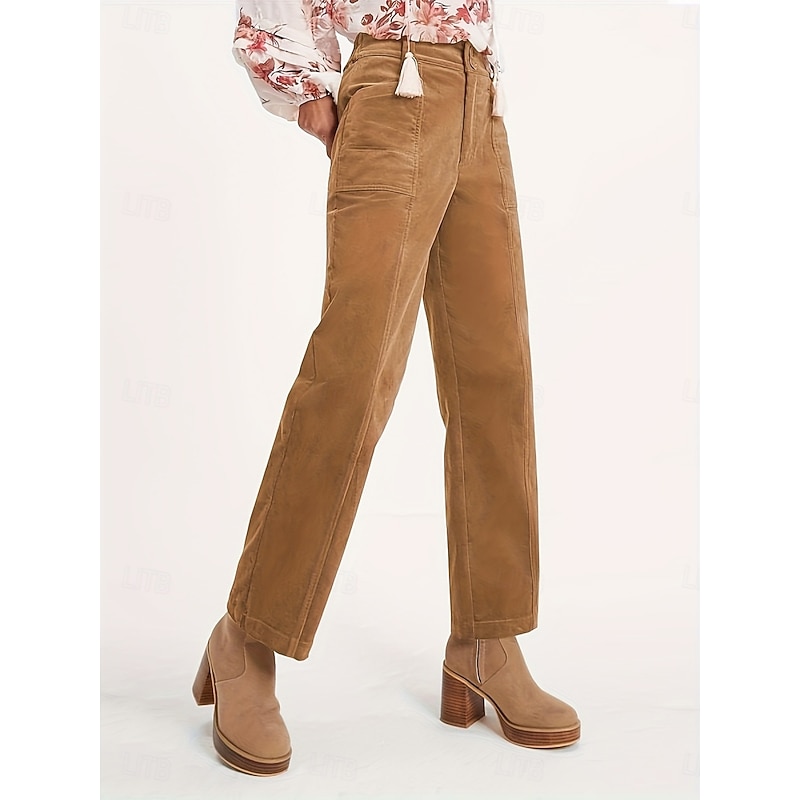 Women's Chinos Straight Fashion Streetwear Casual Full Length High Waist Plain Elastic Waistband Comfy Soft Comfortable Inelastic Outdoor Street Dark Grey Black Brown Spring Fall Loose Fit3