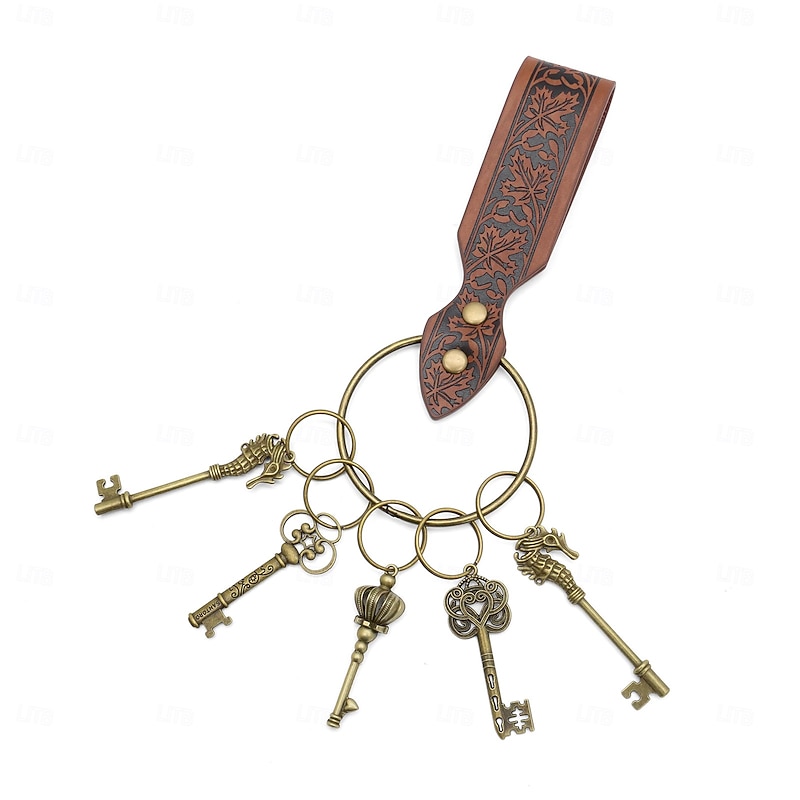 Retro Vintage Medieval Renaissance Keys Set with PU Keychain Viking Celtic Knight Fancy Dress Unisex Viking Fantasy Halloween Carnival Performance LARP Ren Faire Adults All Seasons4