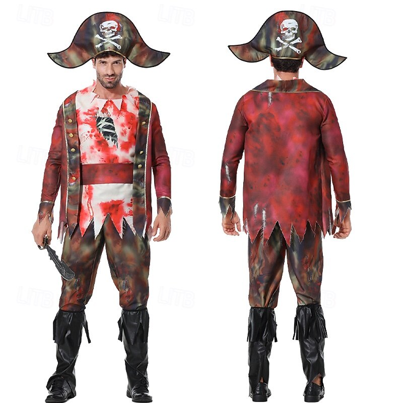 Zombie Pirate Halloween Outfits Fancy Costume Horror Scary Cosplay Adults' Men's Halloween Carnival Performance Party Easy Halloween Costumes Dress Up2
