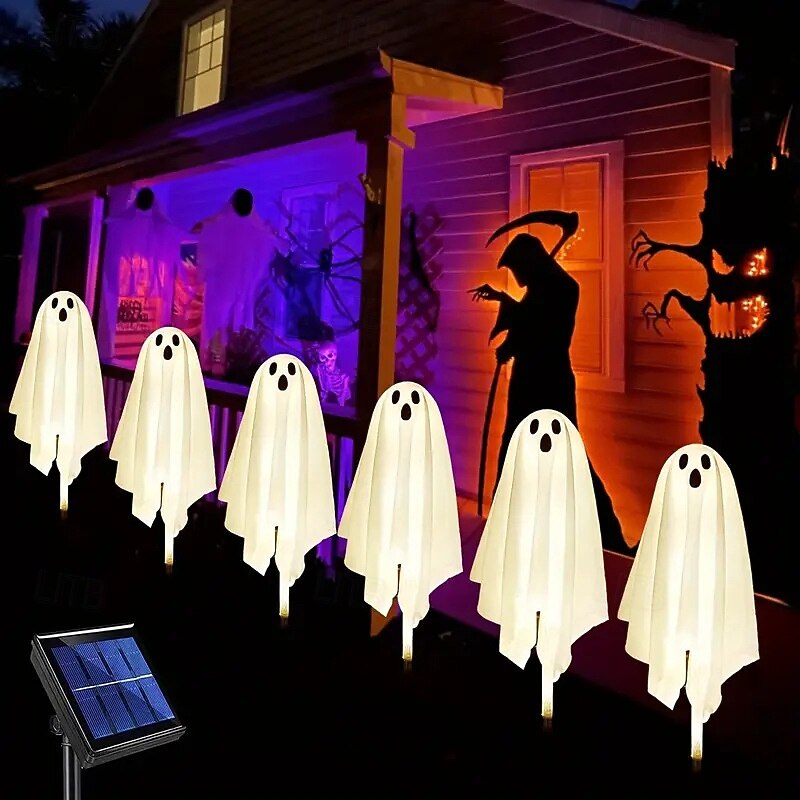 Halloween Decorations Outdoor, Solar Ghost Decor, Waterproof Halloween Solar Lights for Yard, Garden, Pathway, Haunted House
