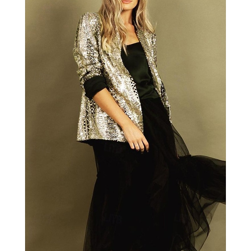 Women's Shirt Jacket Blazer Comfortable Breathable Sequin Fashion Daily Plain Outdoor Casual Daily Regular Lapel Regular Fit Long Sleeve Outerwear Black White Wine Spring Fall2