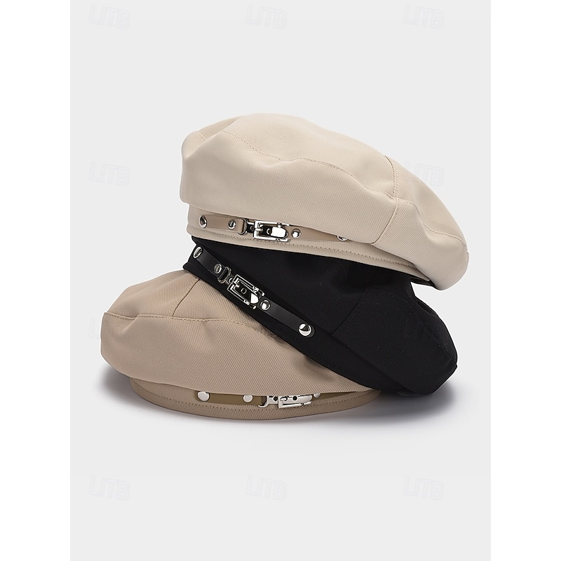 Women's Polyester Beret Hat – Stylish Buckle Decor French Painter Cap, Vintage Casual Newsboy Hat for Autumn Winter Streetwear4