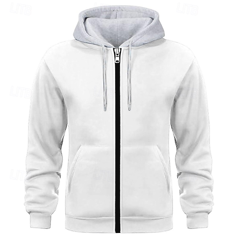 Men's Hoodie Full Zip Hoodie Wine Red Black White Navy Blue Camel Hooded Plain Patchwork Color Block Sports & Outdoor Casual Daily Streetwear Cool Sportswear Spring &  Fall Clothing Apparel Hoodies3