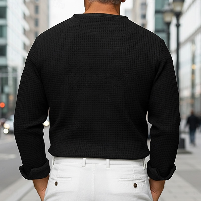 Men's Shirt Waffle Shirt Dress Shirt Casual Shirt Prom Shirt Plain Formal Wedding Black White Navy Blue Purple Long Sleeve Asymmetrical All Seasons Clothing Apparel2