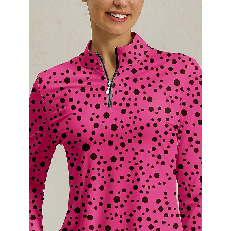 Women's Golf Polo Shirt Rose Red Long Sleeve Top Ladies Golf Attire Clothes Outfits Wear Apparel3