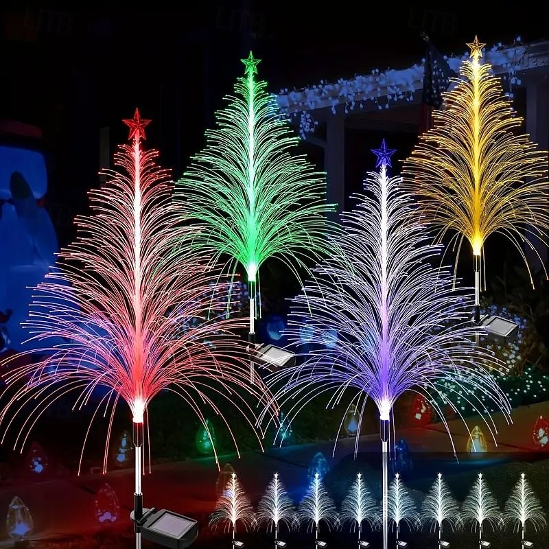 4PCS Solar LED Jellyfish Butterfly Lawn Light Outdoor Christmas Tree Star Garden Light RGB Changing Christmas Party Yard Lawn Garage Walkway Decoration Solar Landscape Light