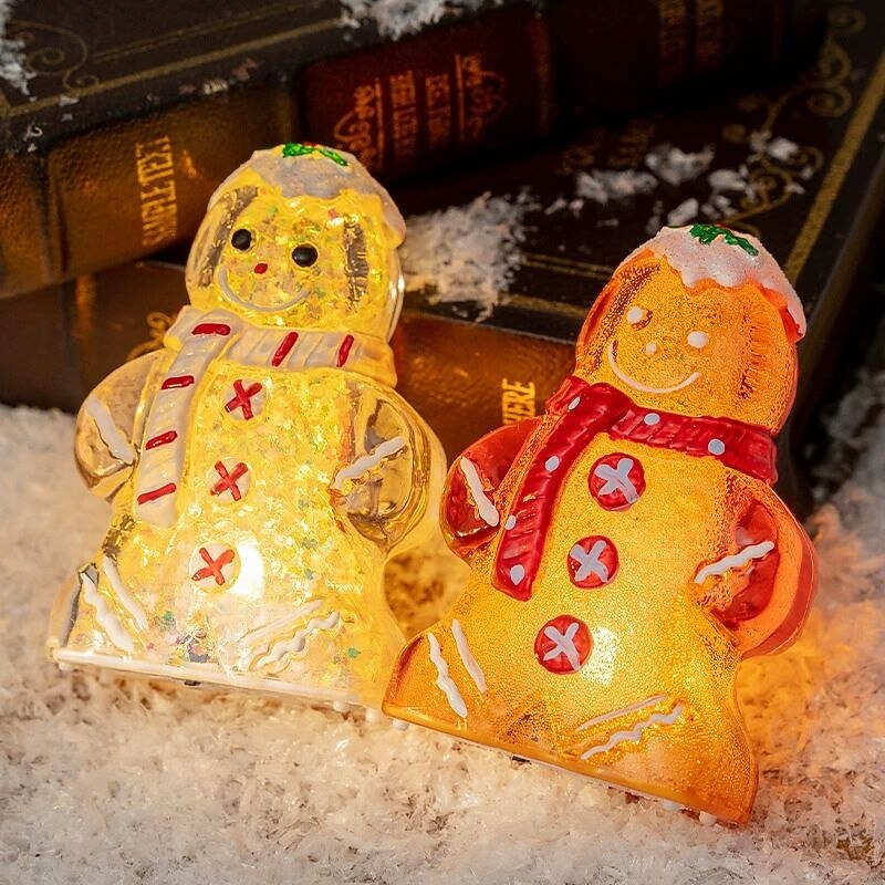 Christmas Cute Gingerbread Man Glowing Candle Light Christmas Snowman Battery Powered Christmas Ornaments New Year Gift Home Decoration3