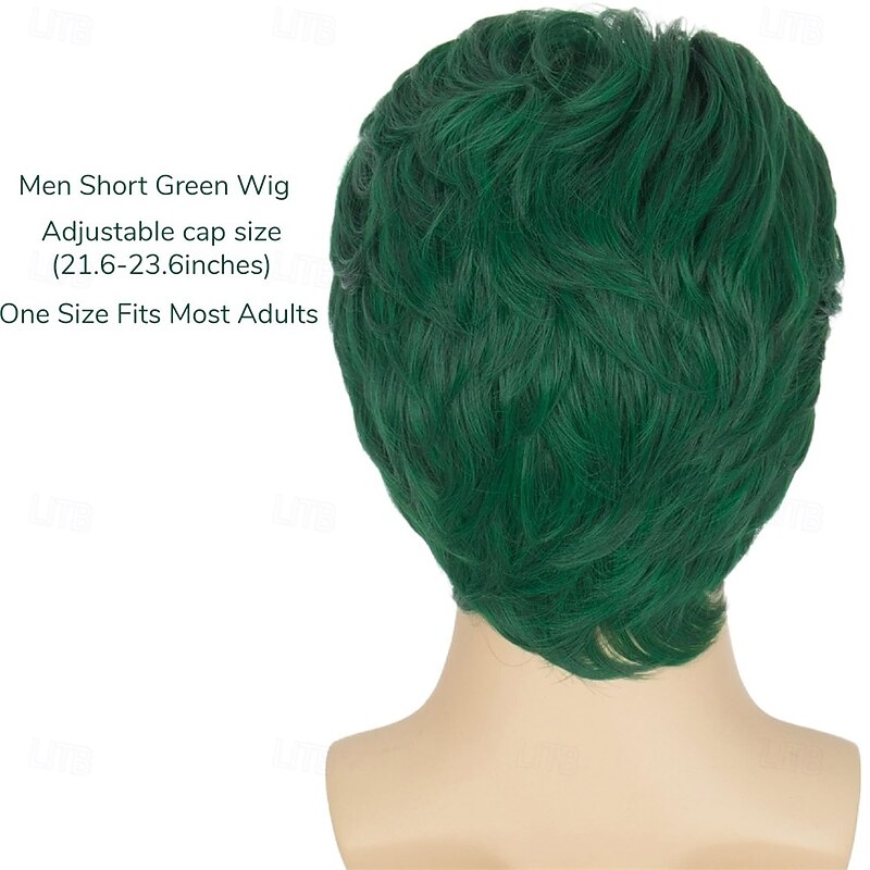 Short Straight Green Wig for Men Synthetic Layered School Theme Cosplay Wig2