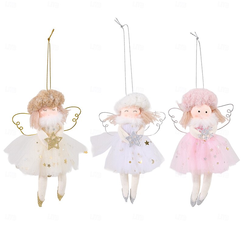 3PCS Handmade Christmas Angel Ornaments, Pink Angel Tree Decorations, Small Hanging Ornaments for Girls, Holiday Party Decor2