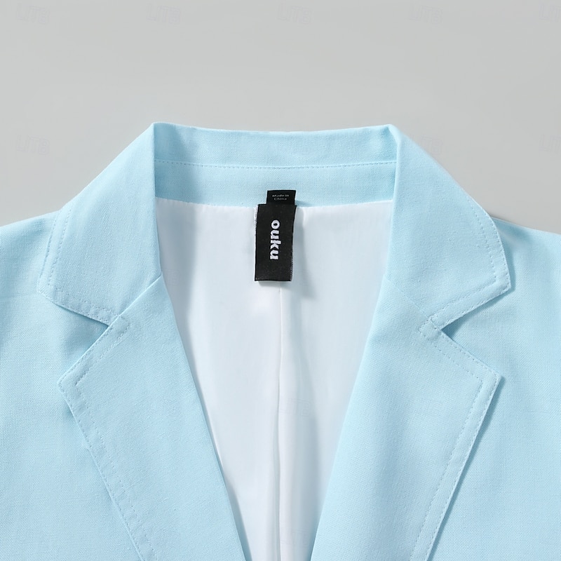Men's Lightweight Jacket Blazer Jacket Linen Blazer Formal Office Casual Minimalist Summer Spring Cotton And Linen Solid Color Comfy Single Breasted Blazer White Beige Light Blue4