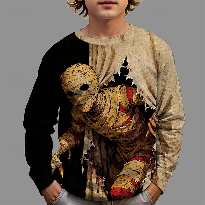 Boys' 3D Ghost T shirt Tee Long Sleeve Spring Fall Fashion Basic Kids 4-12 Years Crew Neck Outdoor Casual Daily Regular Fit
