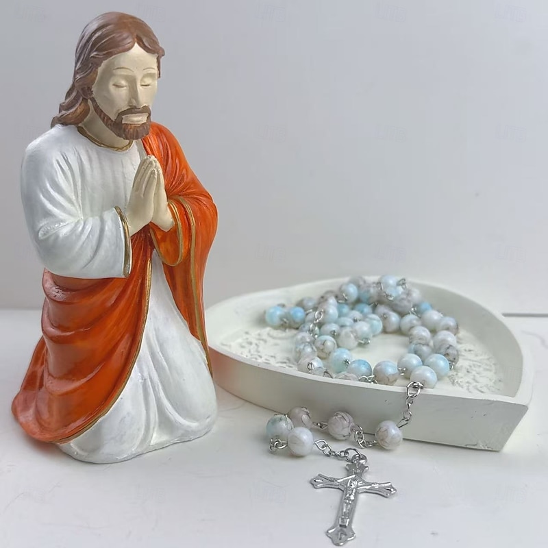 Virgin Mary Jesus Rosary Holder Sacred Catholic Sculpture Religious Blessed Statue Religious Gift Suitable For Bedroom Living Room Office Desktop Decoration3
