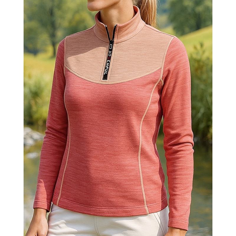 Women's Quarter Zip Sweatshirt Long Sleeve Stand Collar Top Outdoor Thermal Warm Winter Polyester Patchwork Pink Dark Purple Light Purple Tennis Golf Running3