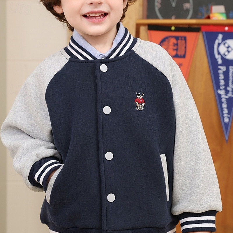 Kids Unisex Baseball Jackets Outerwear Color Block Long Sleeve Comfort Buttons Soft Coat Outdoor Cotton Fashion Daily Blue Sky Blue Spring Fall 4 years+2