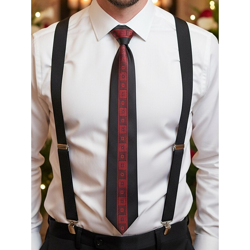 Men's Polyester Necktie with Classic Pattern, Slim Formal Tie in Multiple Colors, Christmas Gift Accessory for Wedding, Business and Holiday Parties