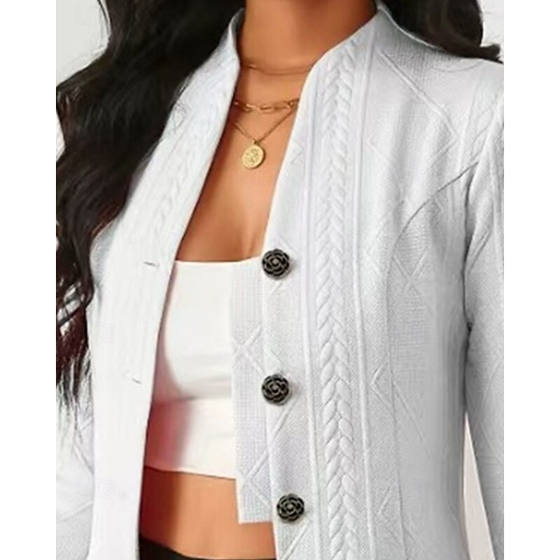Women's Casual Jacket Comfortable Breathable Jacquard Buttons Fashion Daily Plain Outdoor Casual Daily Single Breasted Regular Collarless Regular Fit Long Sleeve Outerwear White Spring Fall2